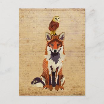 Fox & Owl Postcard by Greyszoo at Zazzle