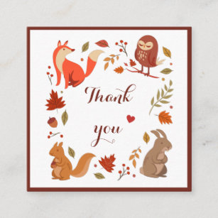Fox Owl Squirrel & Rabbit Thanksgiving Thank You Square Business Card