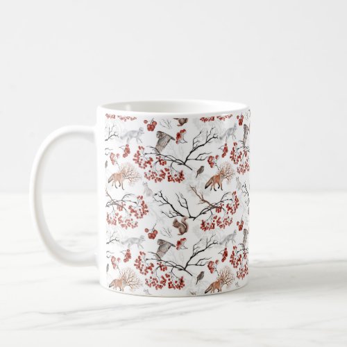 fox _ owl _ squirrel _ tree branches coffee mug