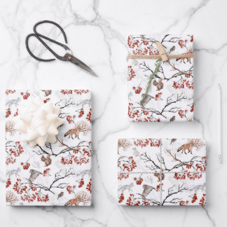fox - owl - squirrel - tree branches wrapping paper sheets