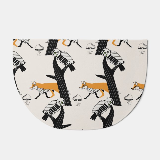 Fox, owl, tree, vintage seamless. doormat (Front)