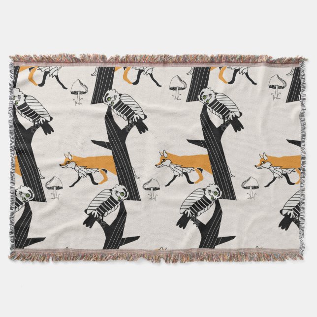 Fox, owl, tree, vintage seamless. throw blanket (Front)