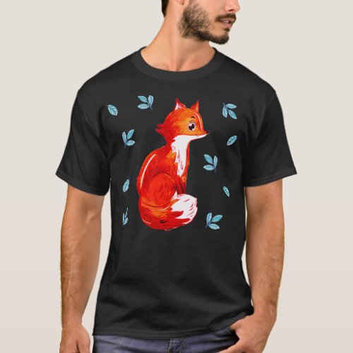 Fox Painting Hand Drawn T_Shirt