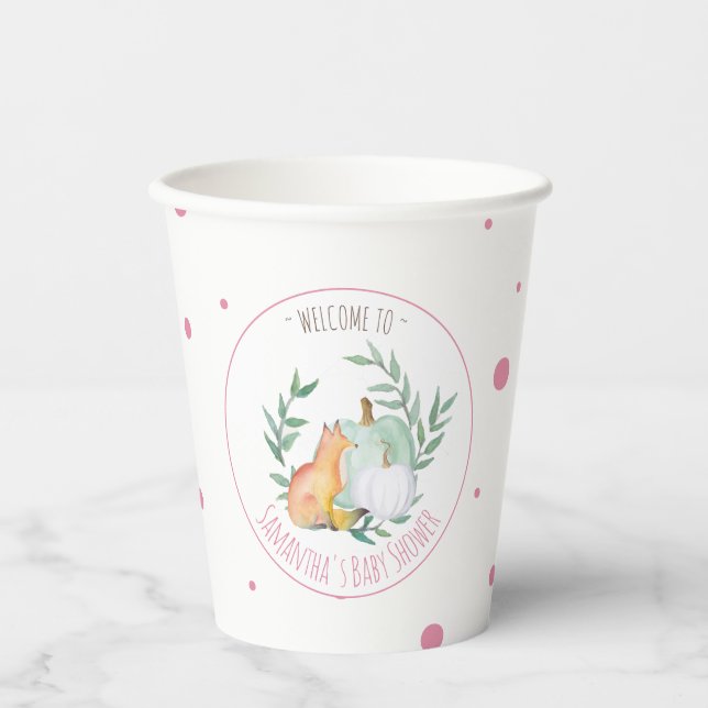 Fox Paper Cups – Pink Fall Baby Shower (Front)