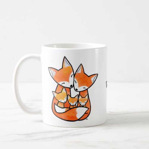 Fox Parent with three Kids Family Custom name Coffee Mug