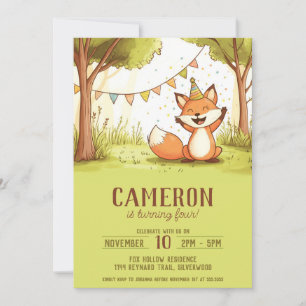 Fox party hat outdoor kid's birthday invitation