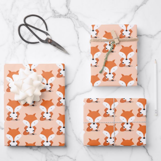 Fox Pattern Animal Wrapping Paper Sheets (Front)