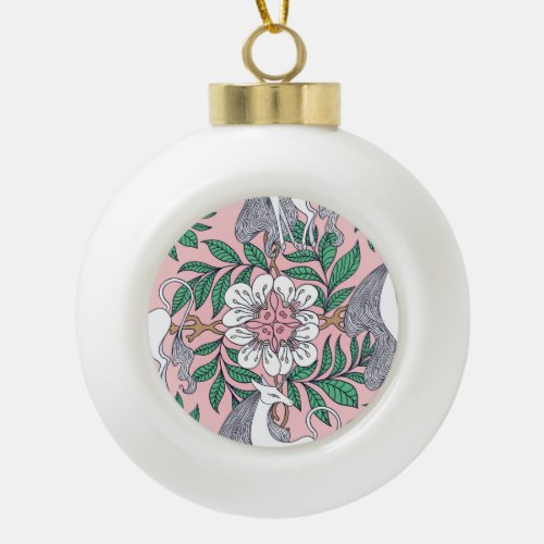 Fox Pattern Whimsical Vintage Seamless Ceramic Ball Christmas Ornament