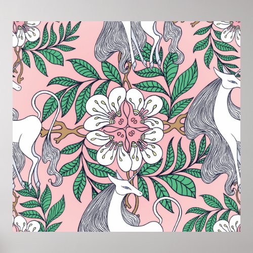 Fox Pattern Whimsical Vintage Seamless Poster