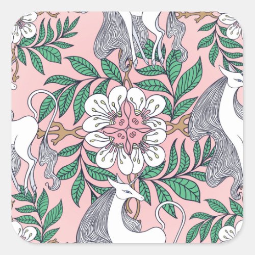 Fox Pattern Whimsical Vintage Seamless Square Sticker