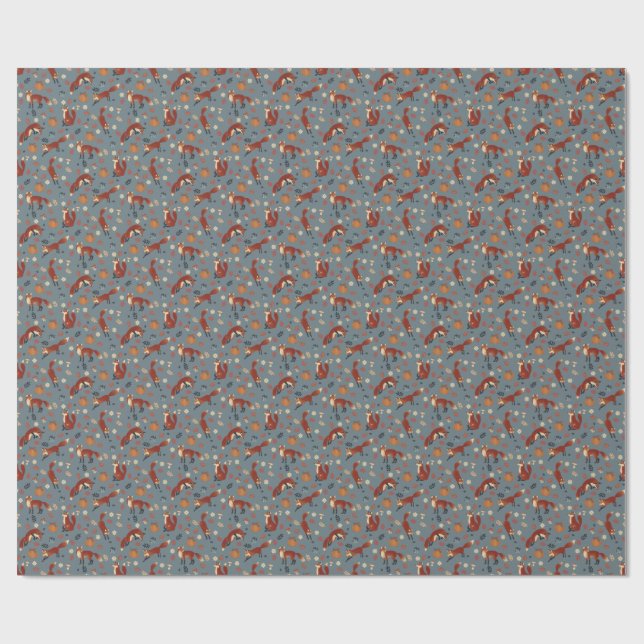 Fox Pattern Wrapping Paper in Soft Autumn Colors  (Flat)