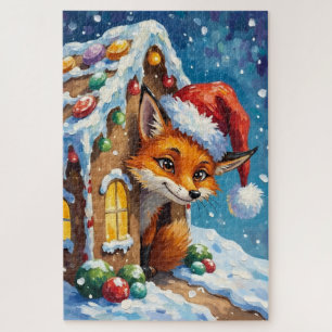 Fox Peeking from Gingerbread House Hat Jigsaw Puzzle