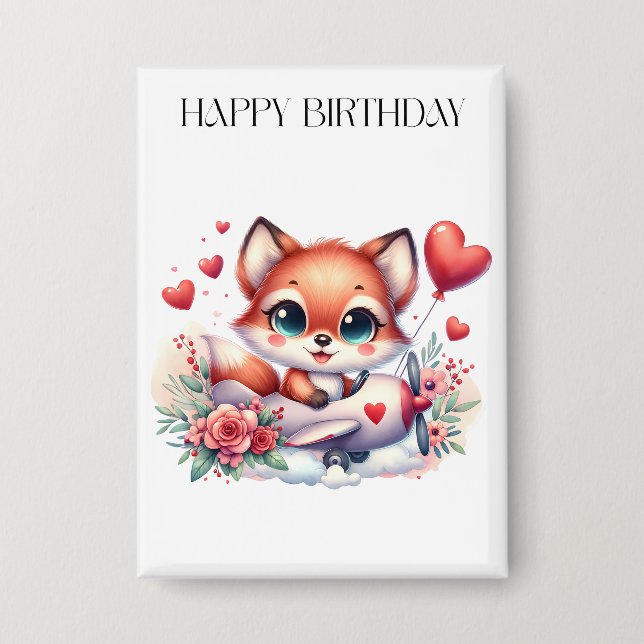 Fox Pilot Birthday Button (Front)