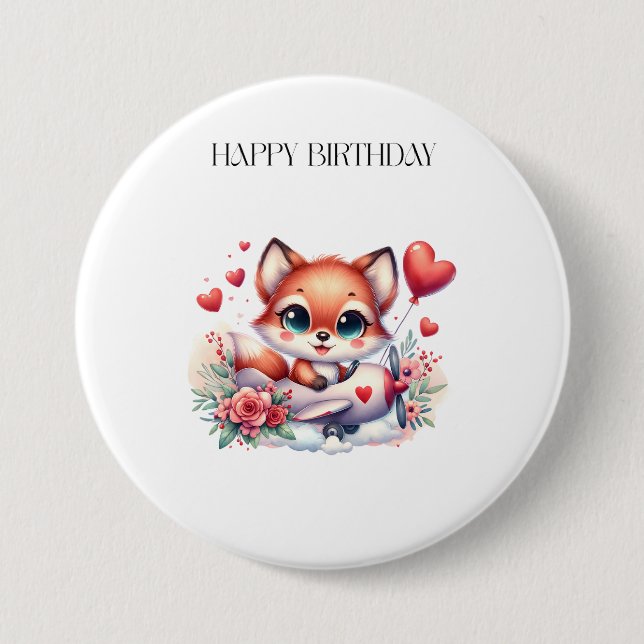 Fox Pilot Birthday Button (Front)