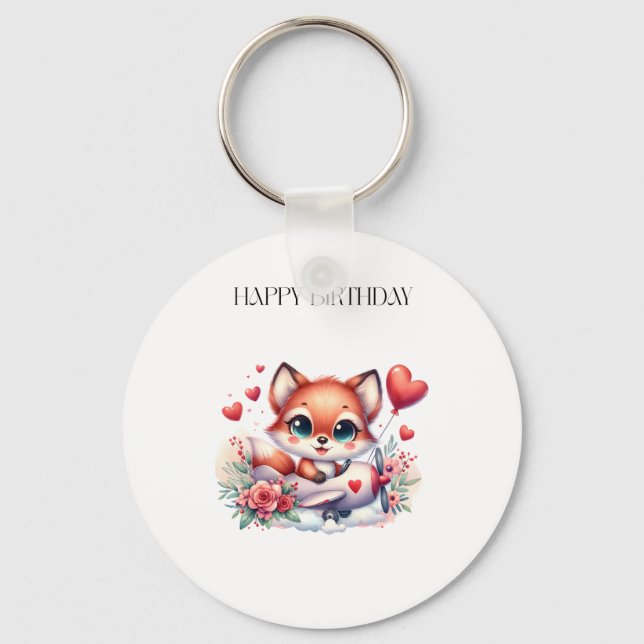 Fox Pilot Birthday Keychain (Front)
