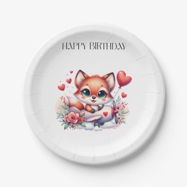 Fox Pilot Birthday Paper Plates (Front)