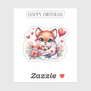 Fox Pilot Birthday Sticker