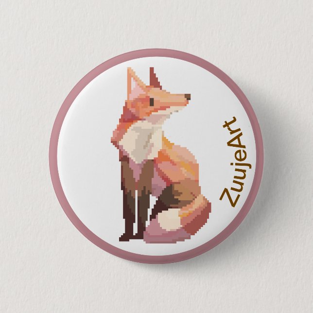 Fox, Pixelart, Pixel Art Button (Front)