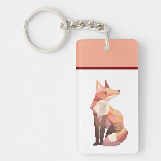 Fox, pixelart, Pixel Art Keychain (Front)