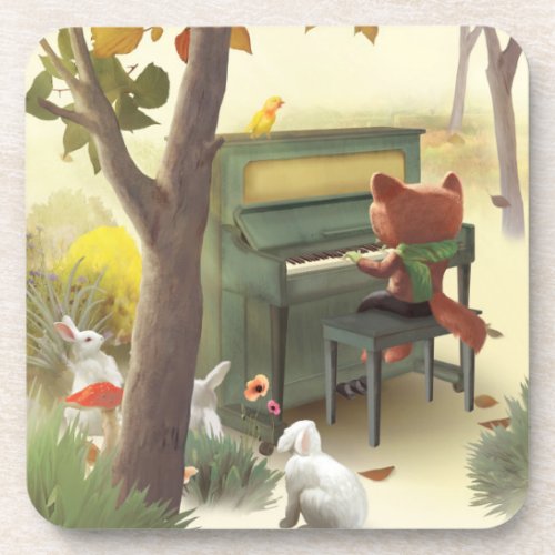 Fox Playing Piano Beverage Coaster