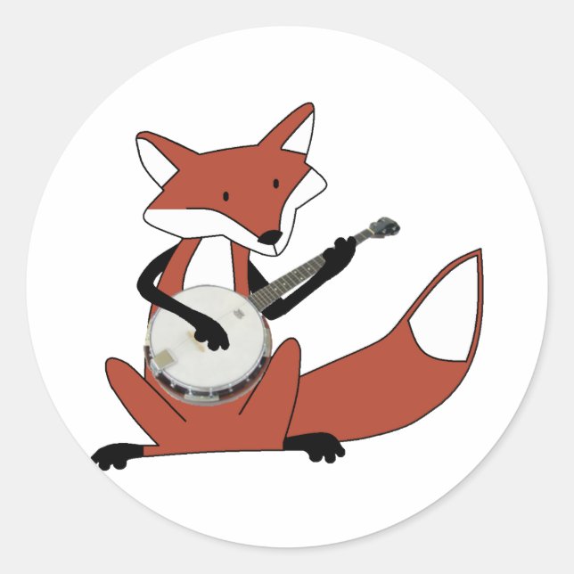 Fox Playing the Banjo Classic Round Sticker (Front)