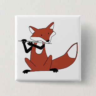 Fox Playing the Flute Pinback Button