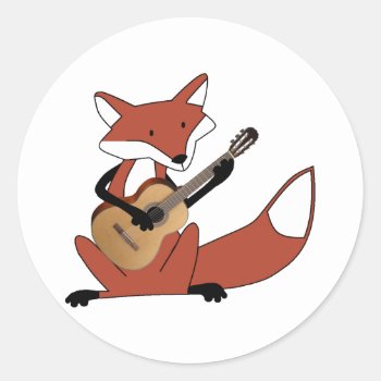 Fox Playing The Guitar Classic Round Sticker by wesleyowns at Zazzle