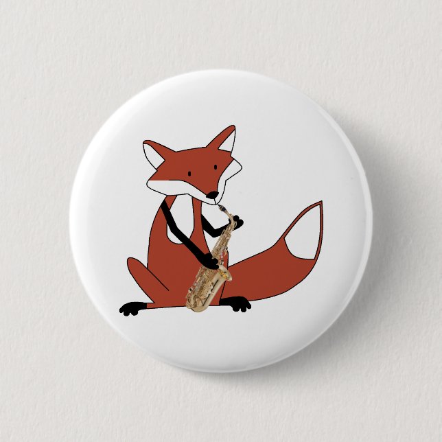 Fox Playing the Saxophone Button (Front)