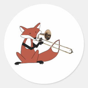 Fox Playing the Trombone Classic Round Sticker