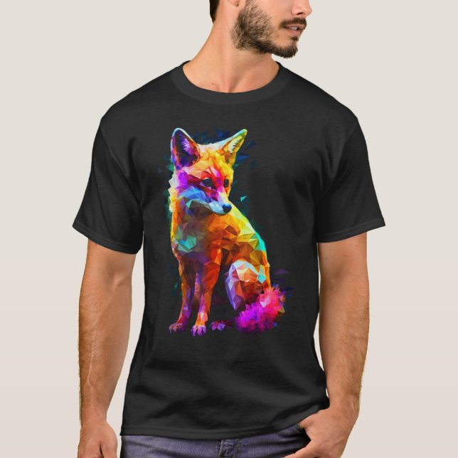 Fox Polygon Colourful  Animal  Animal Fox T-Shirt (Front)