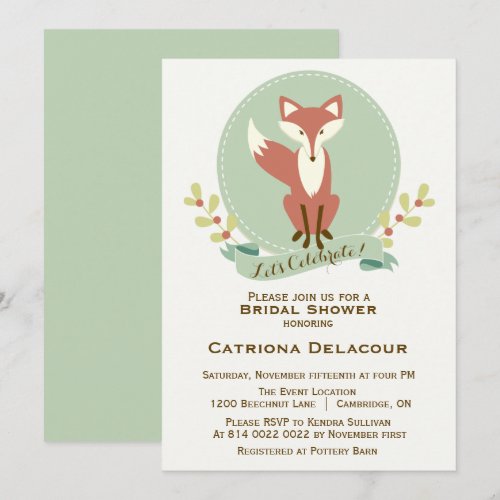 Fox Portrait Floral Bridal Shower Invitation