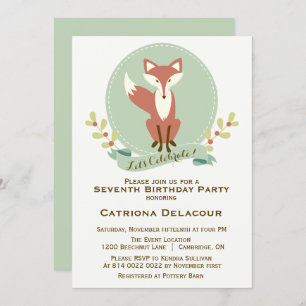 Fox Portrait Floral Kids Birthday Party Invitation