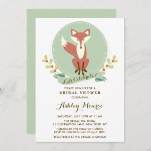 Fox Portrait Green Bridal Shower Invitation