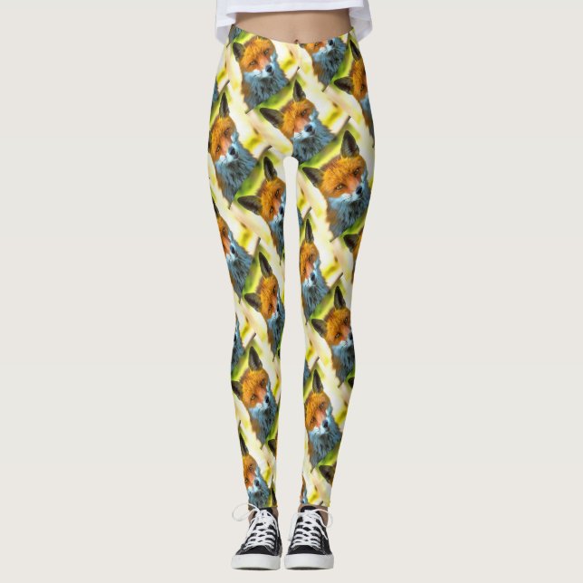 Fox Portrait Realistic Wildlife Art Leggings (Front)