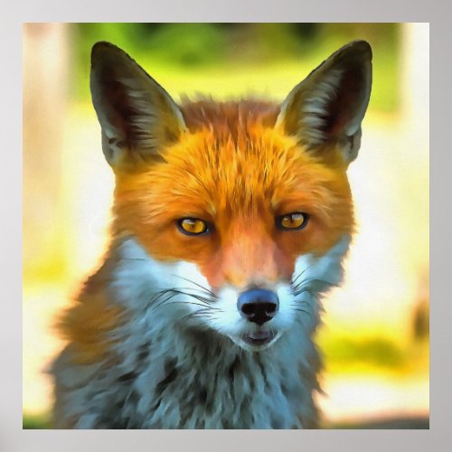 Fox Portrait Realistic Wildlife Art Poster