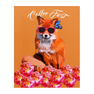 Fox Poster Custom Text Acrylic Wall Art, Coffee Acrylic Print