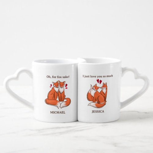 Fox Pun Cute Couple in Love Funny Valentines Day Coffee Mug Set