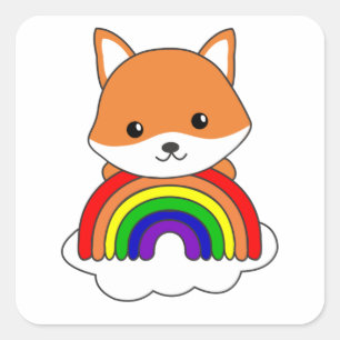 Fox Rainbow Cute Animals Colorful Foxes Forest Square Sticker