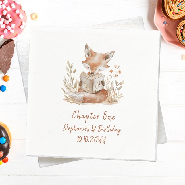 Fox Reading a Book Chapter One 1st Birthday Party  Napkins (Creator Uploaded)