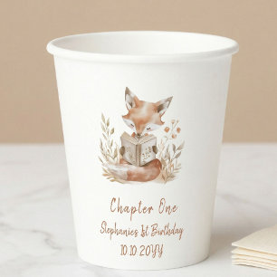 Fox Reading a Book Chapter One 1st Birthday Party  Paper Cups