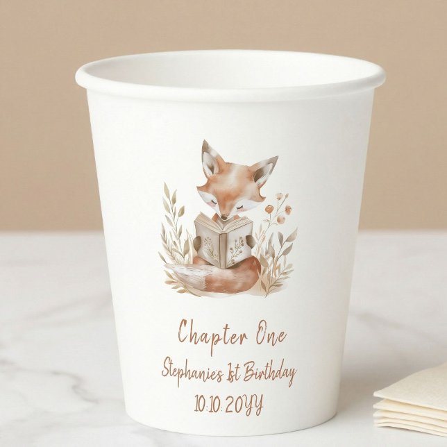 Fox Reading a Book Chapter One 1st Birthday Party  Paper Cups (Creator Uploaded)