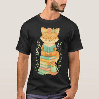 Fox Reading Book Readers Teachers Librarians Bookw T-Shirt