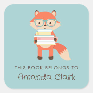 Fox reading bookplate