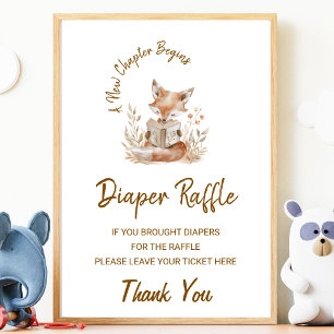 Fox Reading New Chapter Begins Diaper Raffle Sign