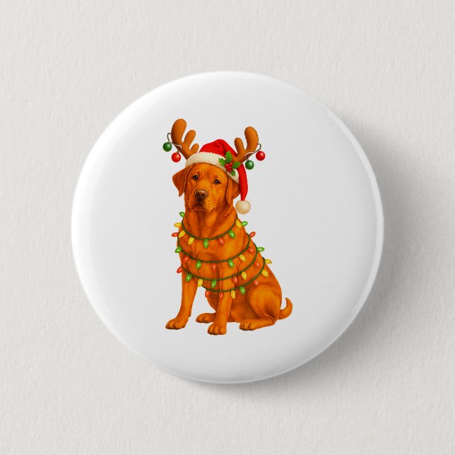 Fox Red Lab Christmas Tree Light Pajama Labrador D Button (Front)
