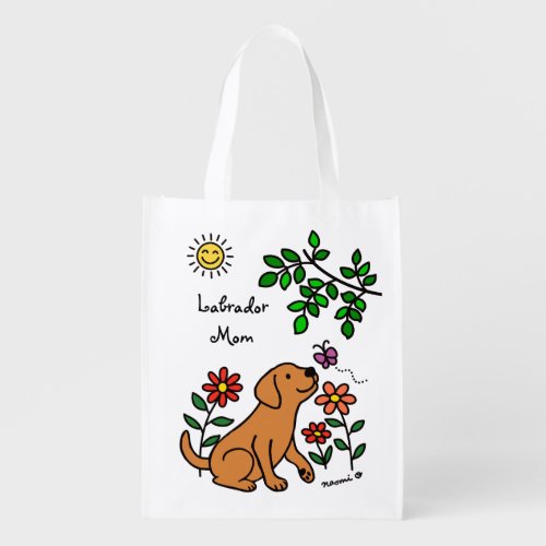 Fox Red Labrador and Green Grocery Bag