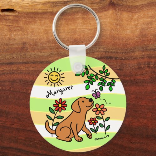 Fox Red Labrador and Green Keychain