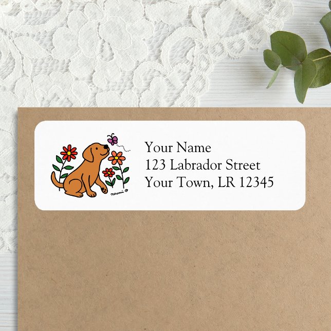 Fox Red Labrador and Green Label (Fox Red Labrador and Green Return Address Labels for Labrador Owners.  Cute Lab cartoon Design.)