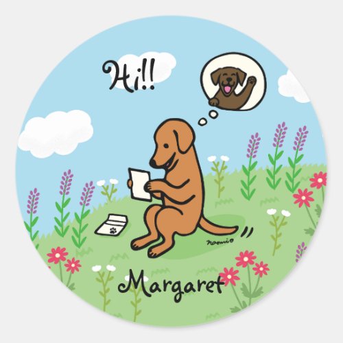 Fox Red Labrador and Letter from a Friend Classic Round Sticker