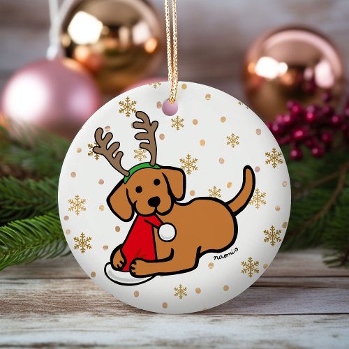 Fox Red Labrador and Santa Christmas Cartoon Ceramic Ornament